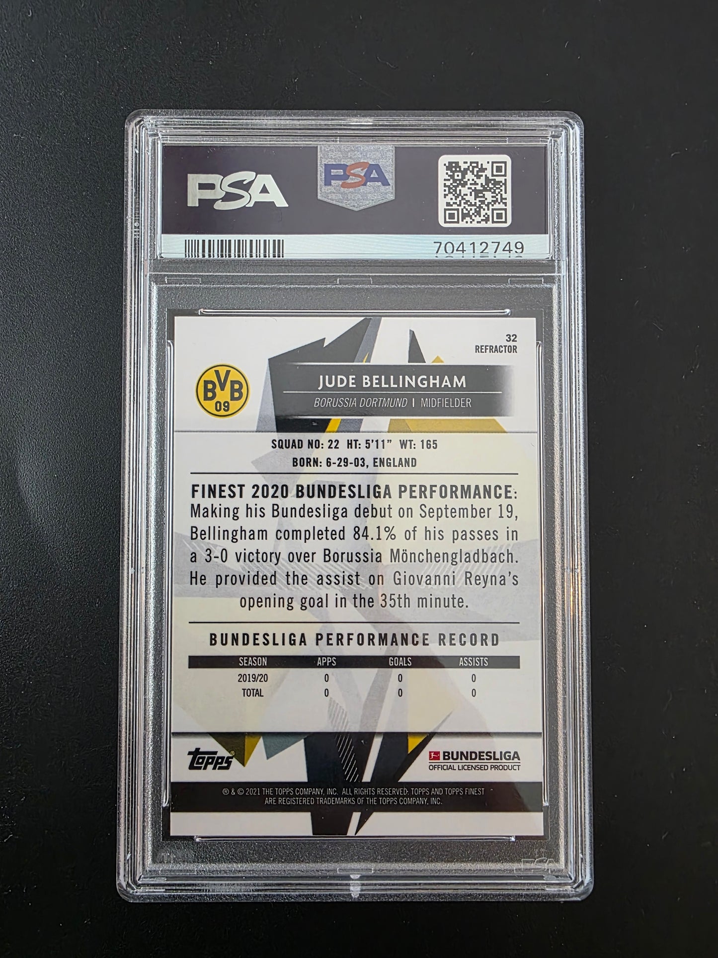 2020-21 Topps Finest Bundesliga - Refractor - Jude Bellingham #32 PSA10 RC