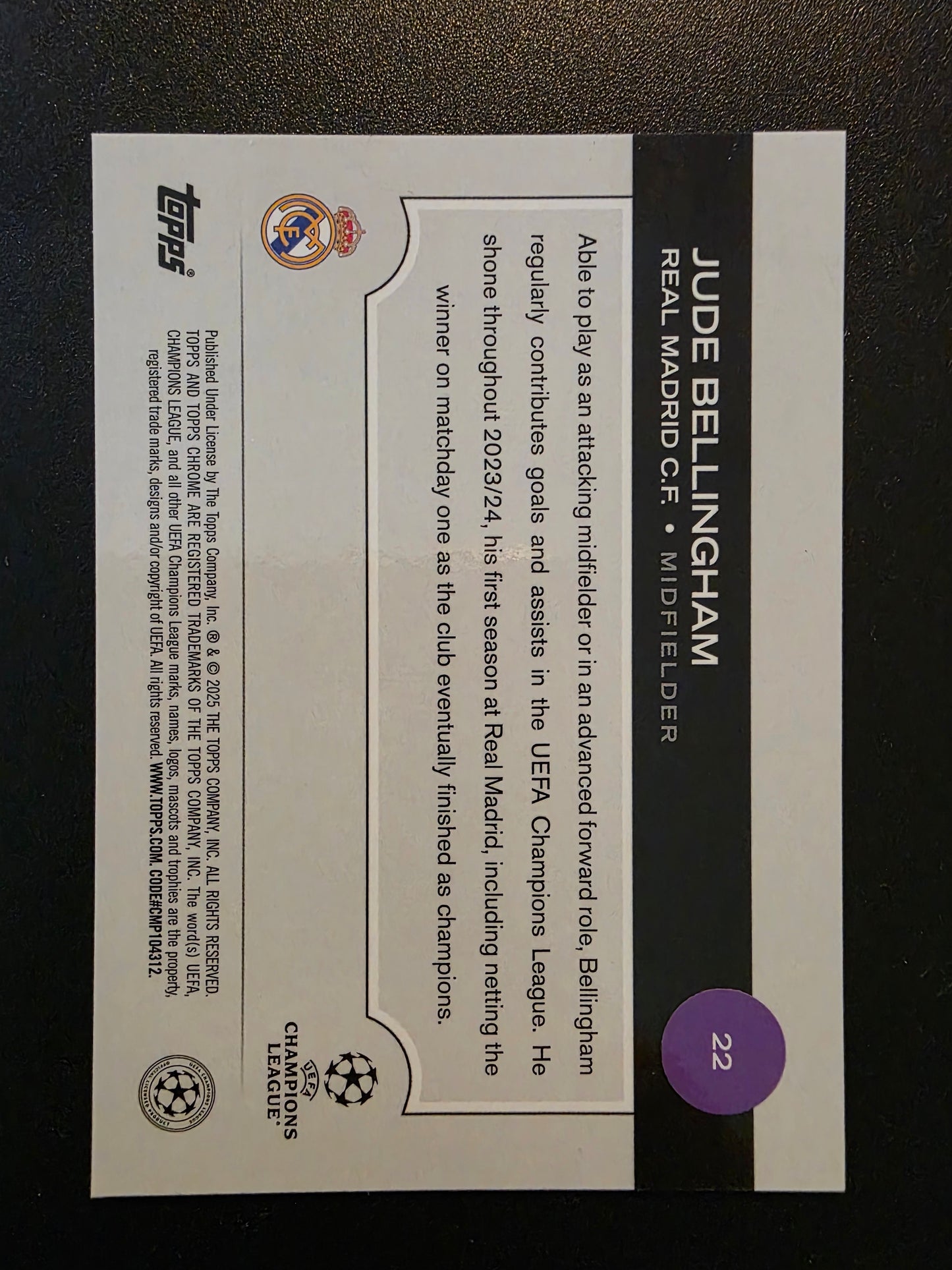 2024-25 Topps Chrome UEFA Club Competitions - Starball Variation - Jude Bellingham #22 (Copy)