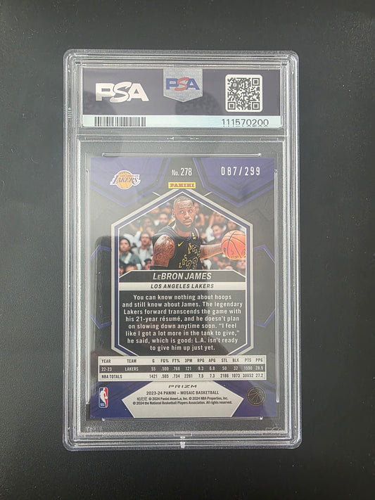2023-24 Panini Mosaic - Red Seismic Prizm - Lebron James #278 /299 PSA 10