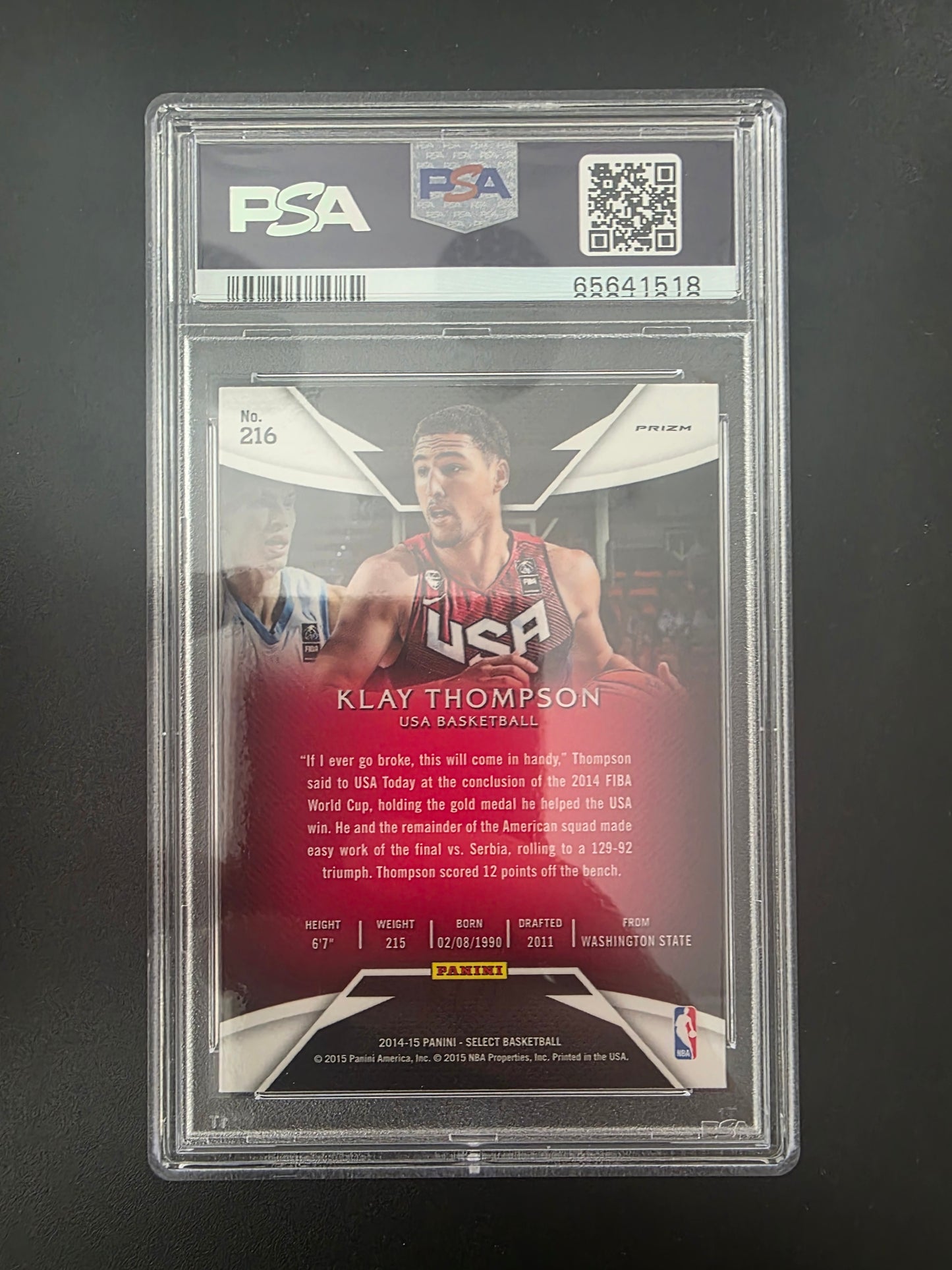 2014-15 Panini Select - Purple & White Prizm - Courtside - Klay Thompson #216 PSA 10
