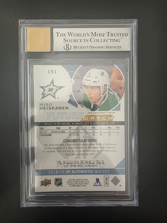 2018-19 Upper Deck SP Authentic Future Watch - Miro Heiskanen #191 /999 RC BGS 9 Auto 10