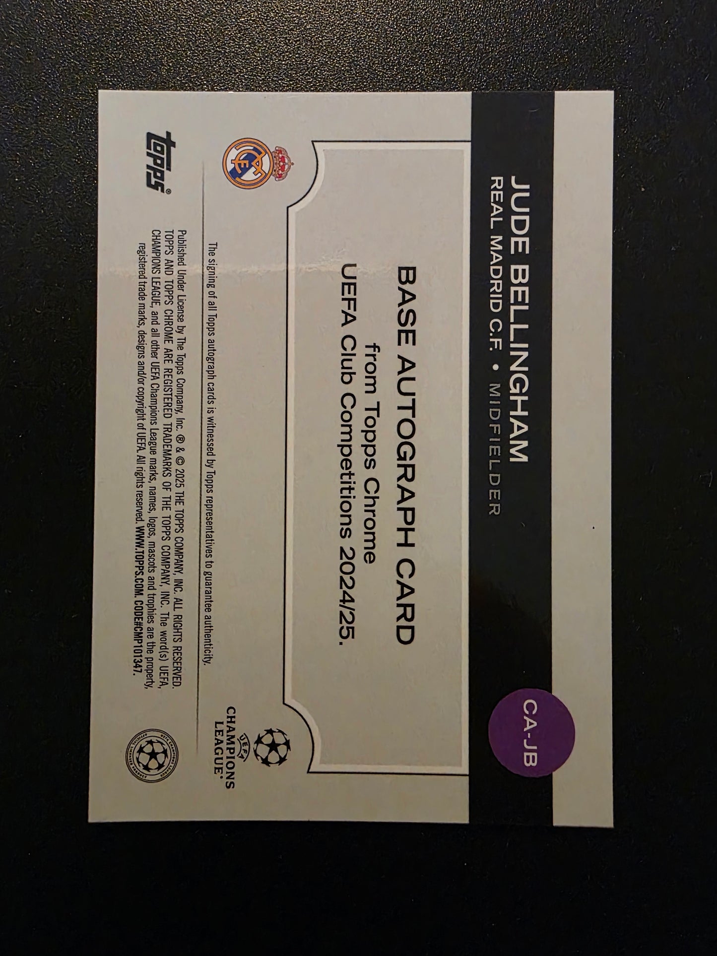 2024-25 Topps Chrome UEFA Club Competitions Sapphire Edition - Chrome Autographs - Black - Jude Bellingham #CA-JB /10