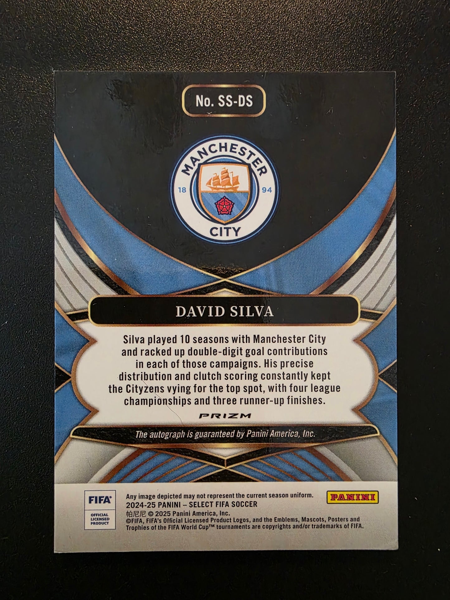 2024-25 Panini Select FIFA - Select Signatures - Blue Pulsar Prizm - David Silva #SS-DS