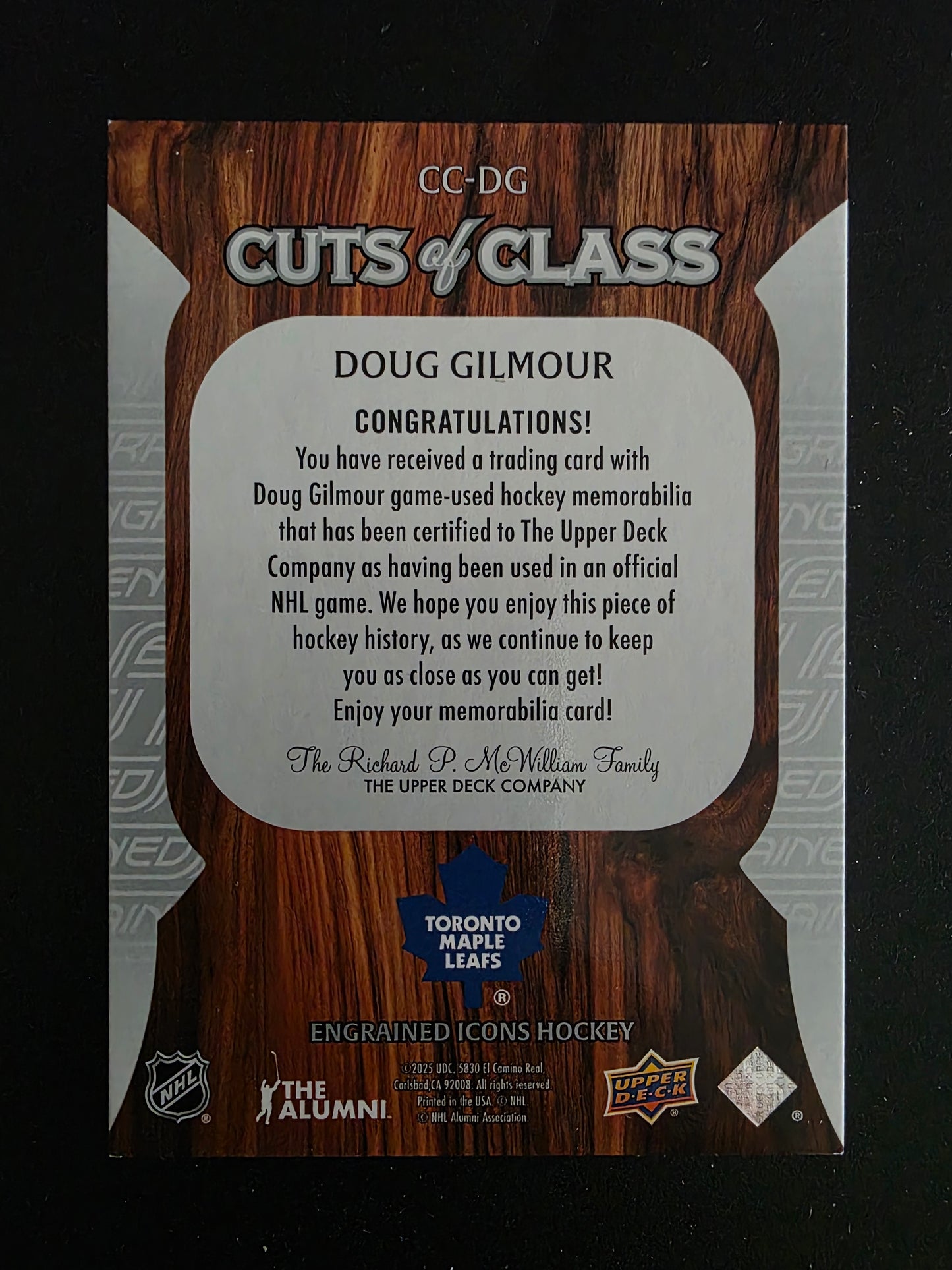 2024-25 Upper Deck Engrained Icons - Cuts of Class Relics - Doug Gilmour #CC-DG