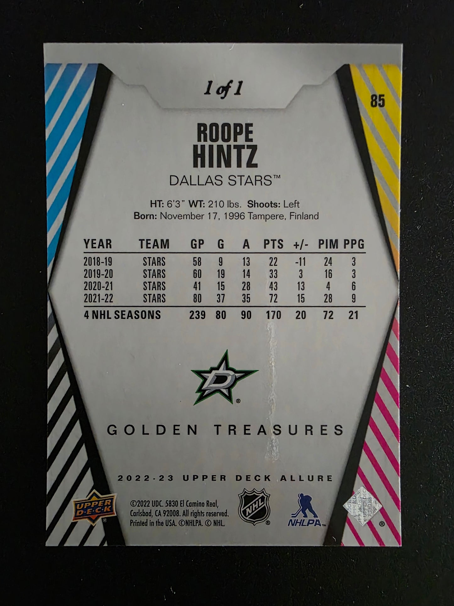 2022-23 Upper Deck Allure - Golden Treasures - Roope Hintz #85 1of1