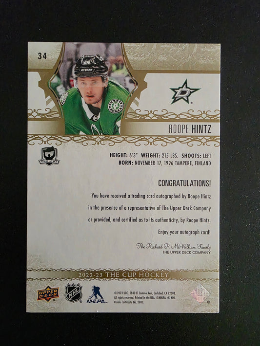 2022-23 Upper Deck The Cup - Gold Spectrum Foil Autographs - Roope Hintz #34 /12