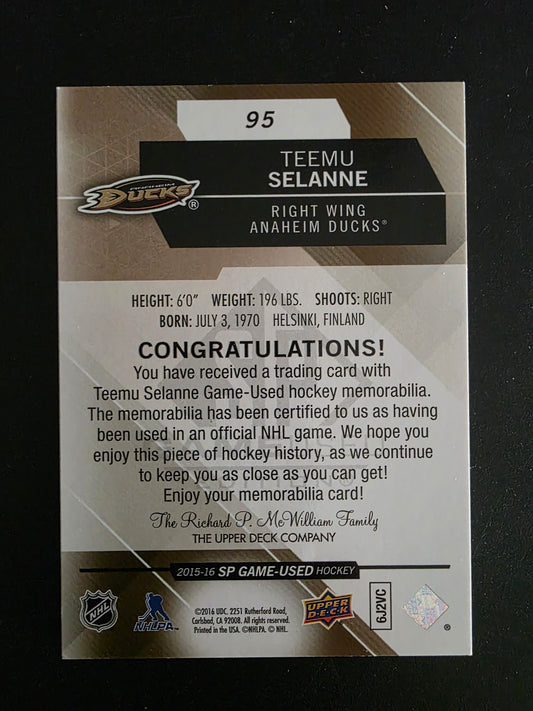 2015-16 Upper Deck SP Game Used Edition - Spectrum Gold Prime Jersey - Teemu Selanne #95 /25
