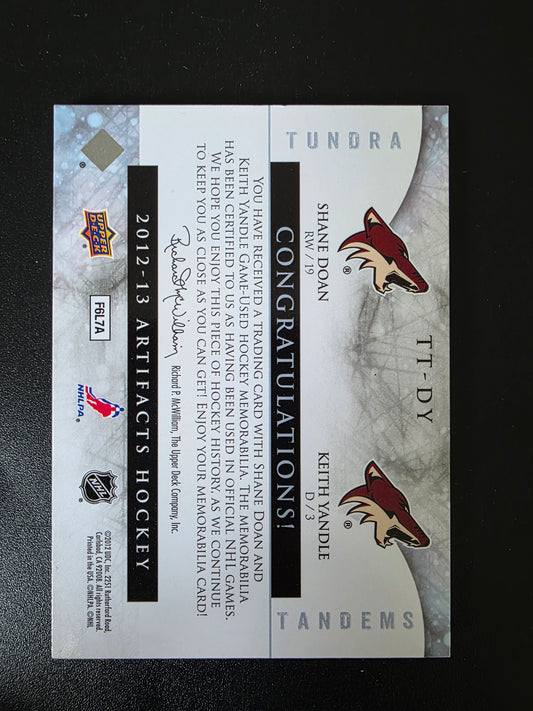 2012-13 Upper Deck Artifacts - Tundra Tandems Dual Jerseys - Emerald Patches - Shane Doan / Keith Yandle #TT-DY /36