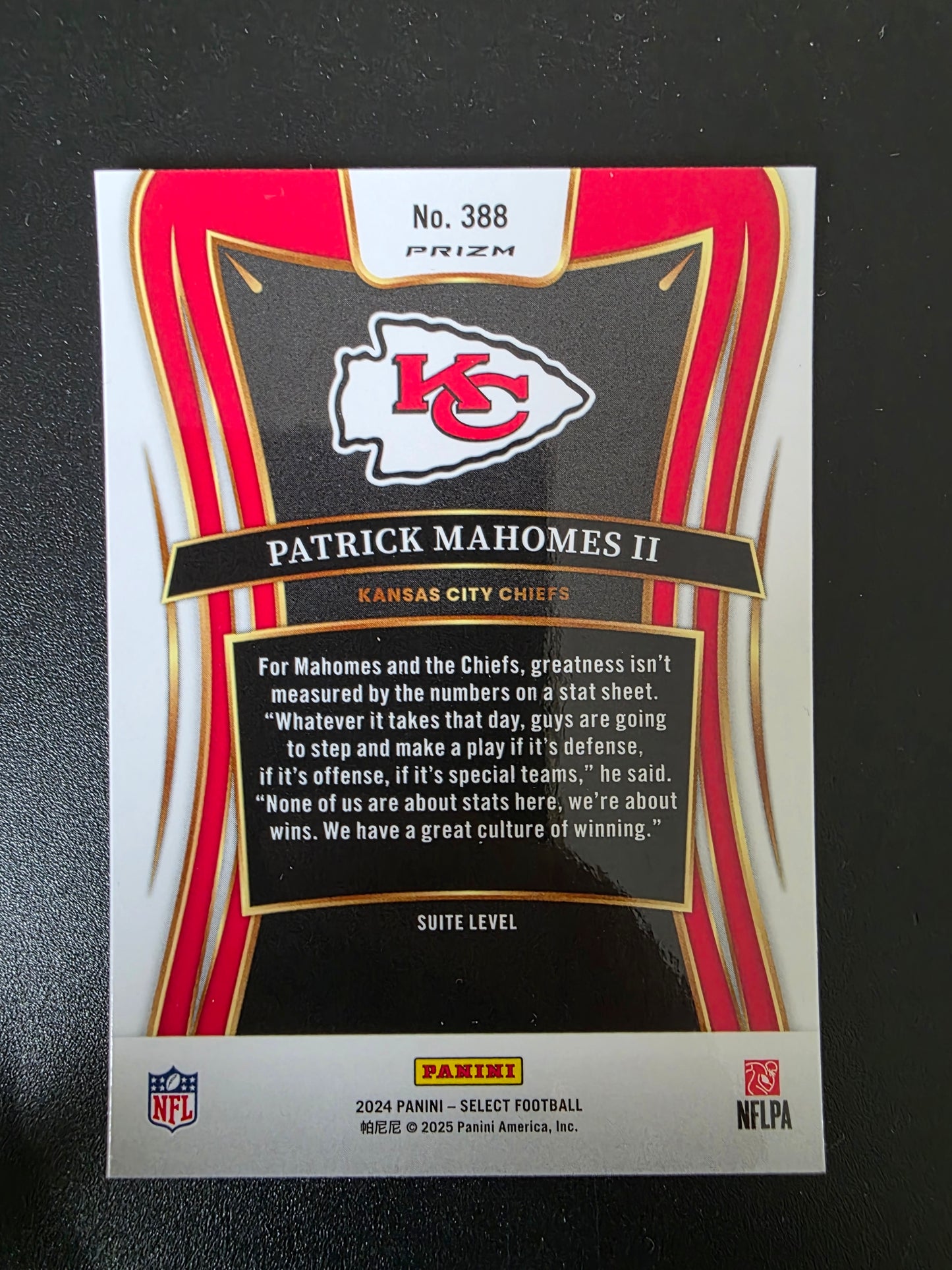 2024 Panini Select - White Sparkle Prizm - Patrick Mahomes II #388