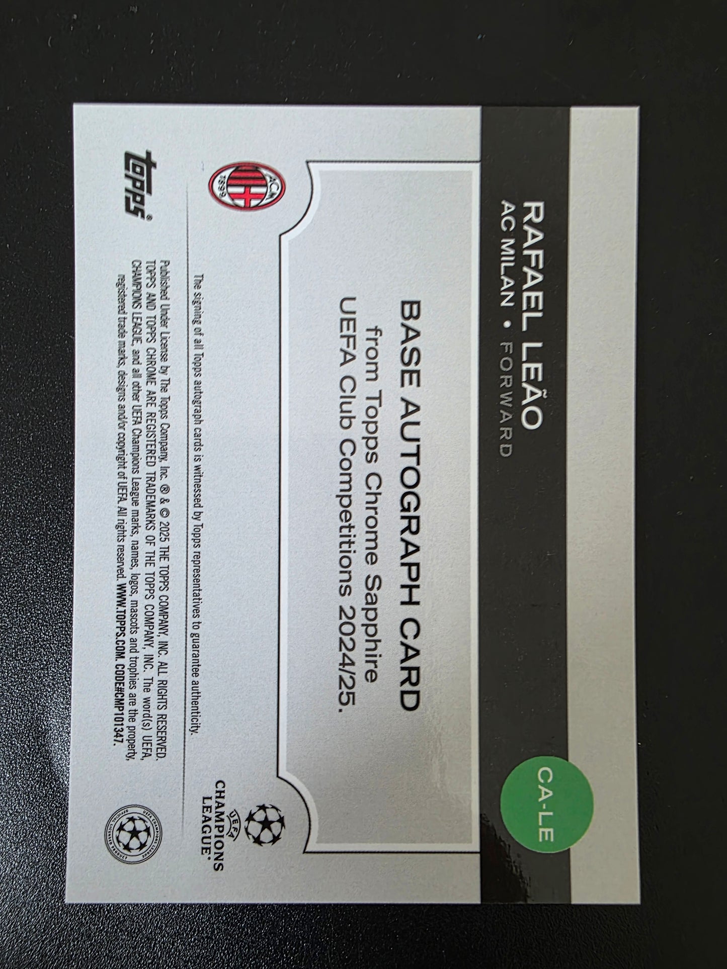 2024-25 Topps Chrome UEFA Club Competitions Sapphire Edition - Chrome Autographs - Orange - Rafael Leao #CA-LE /25