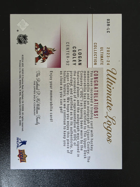 2023-24 Upper Deck Ultimate Collection - 2003-04 Ultimate Collection Signatures - Rookies Gold Auto Patch - Tier 1 - Logan Cooley #03R-LC /49 RY