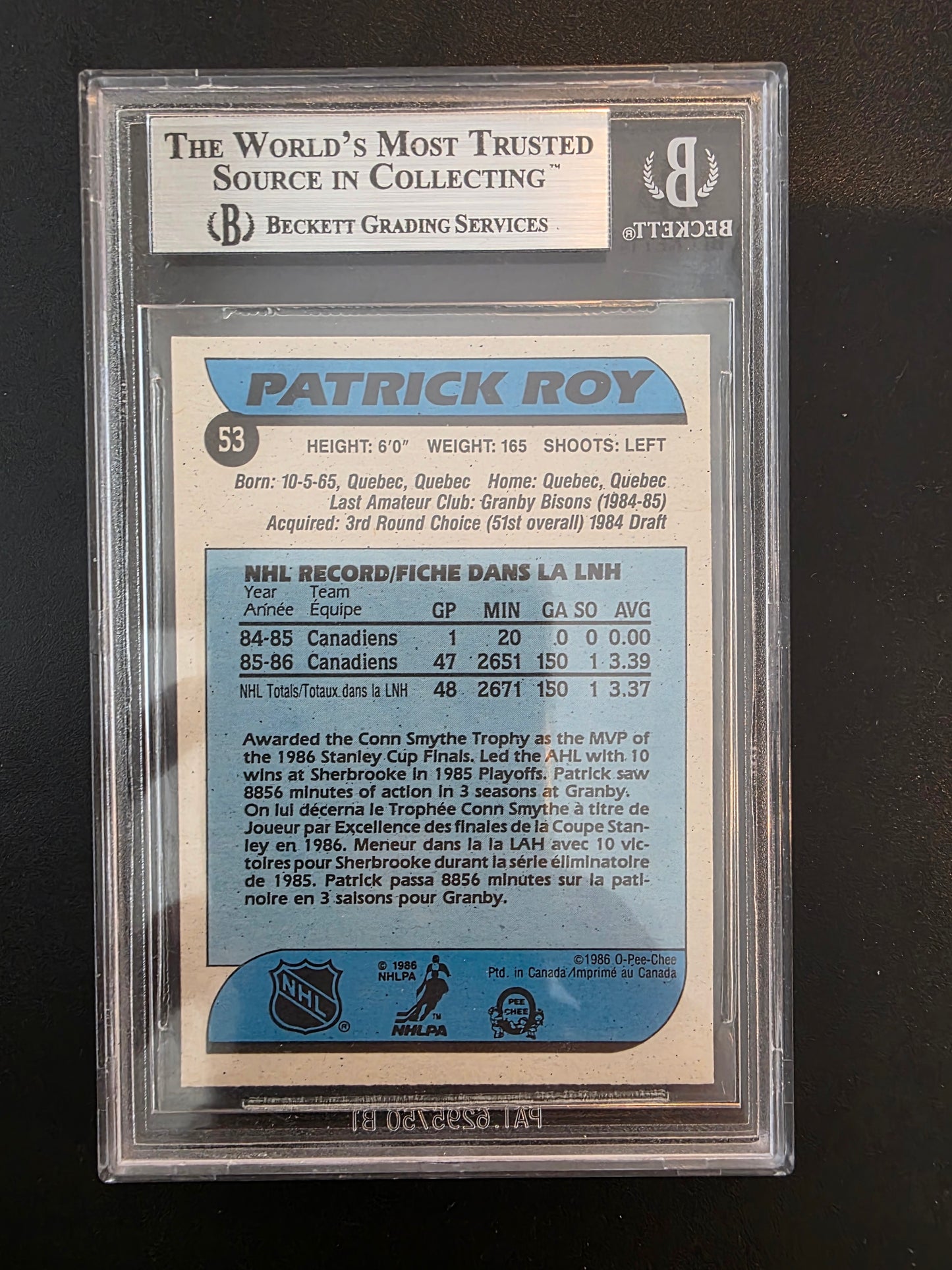 1986-87 O-Pee-Chee - Patrick Roy #53 BGS 9 RC
