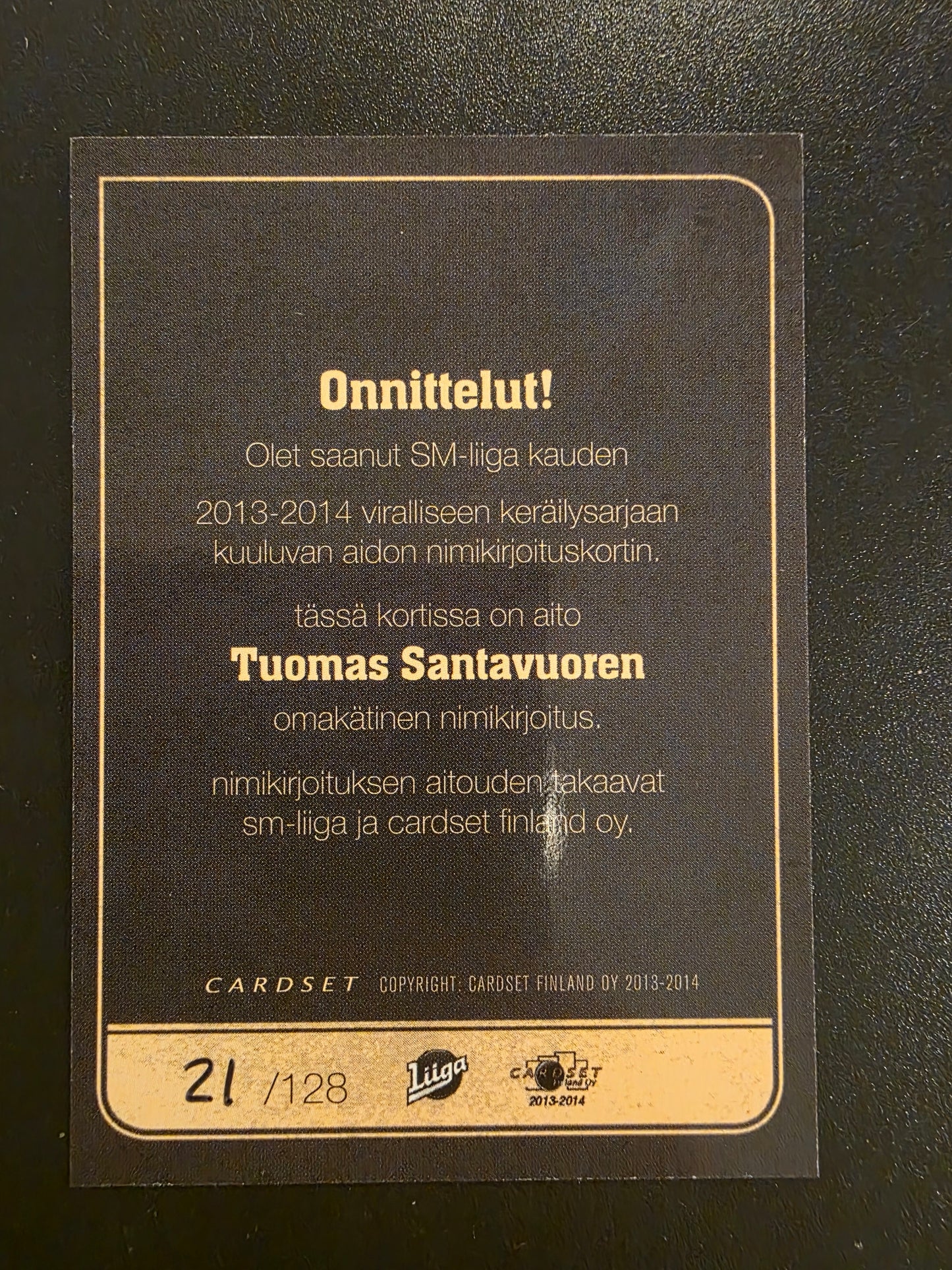 2013-14 Cardset Signature - Tuomas Santavuori /128