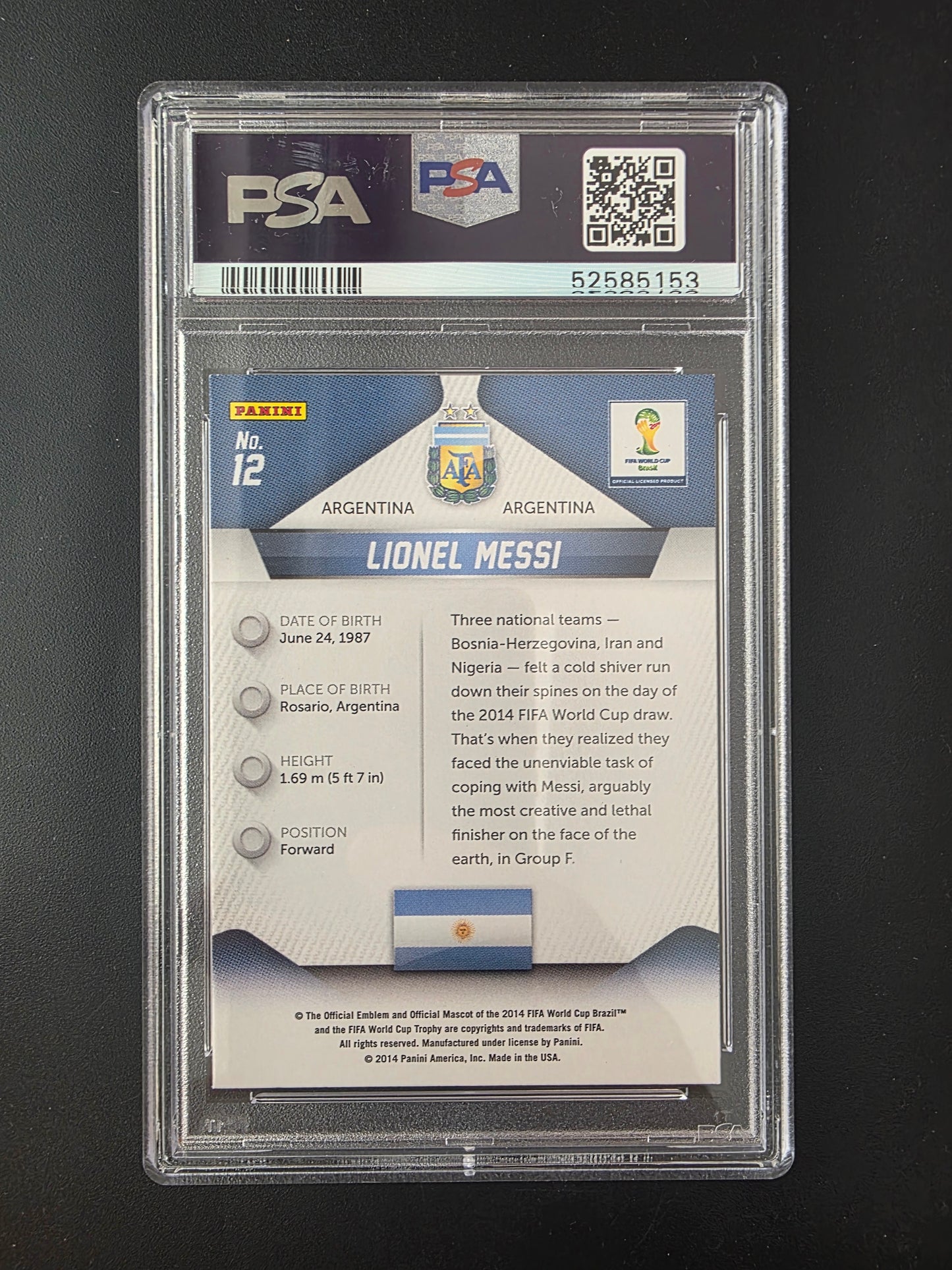 2014 Panini Prizm World Cup - Lionel Messi #12 PSA 8