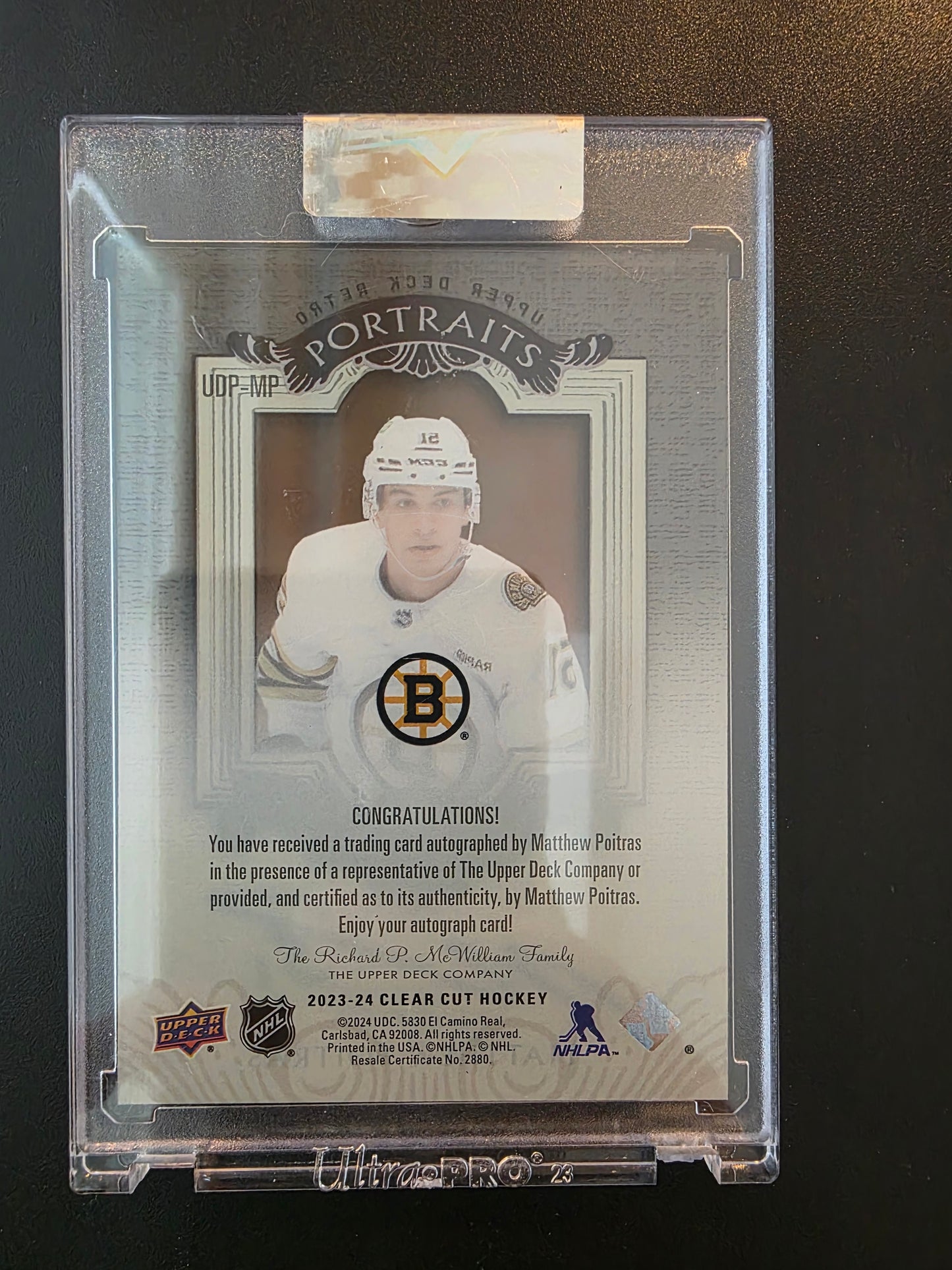2023-24 Upper Deck Clear Cut - 2003-04 UD Classic Portraits Autos - Matthew Poitras #UDP-MP RY