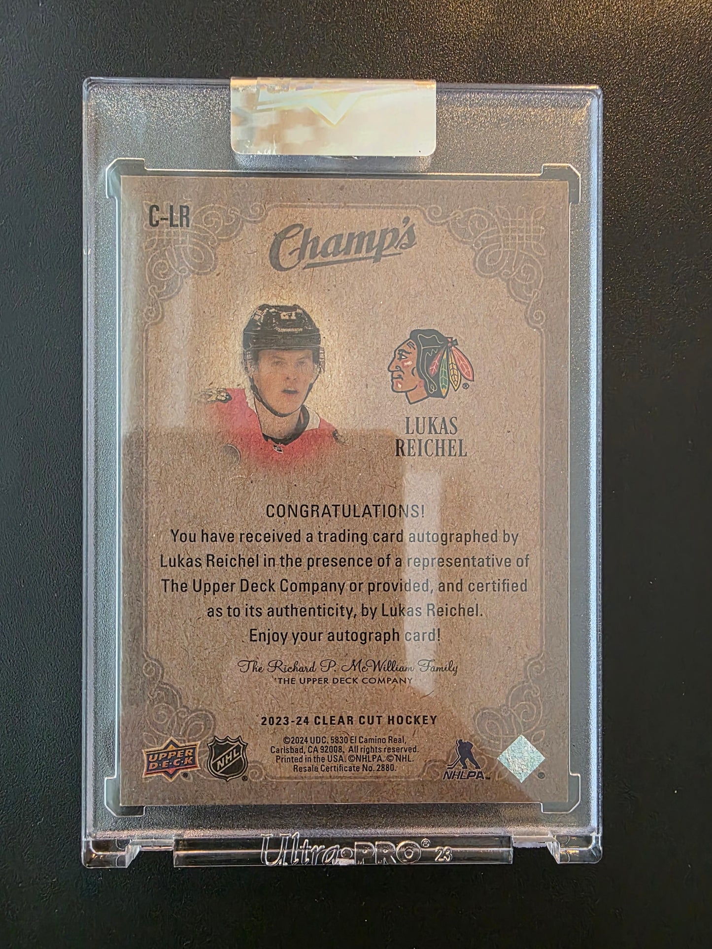 2023-24 Upper Deck Clear Cut - Champs - Lukas Reichel #C-LR