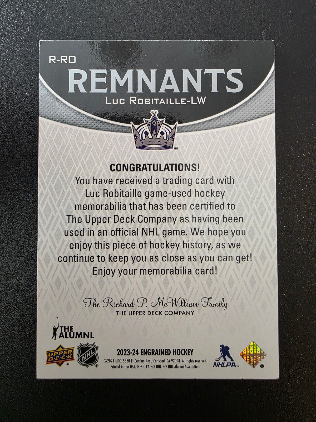 2023-24 Upper Deck Engrained - Remnants - Luc Robitaille #R-RO