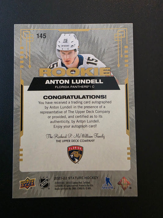 2021-22 Upper Deck Stature - Red Autographs - Rookies - Anton Lundell #145 /10 RC