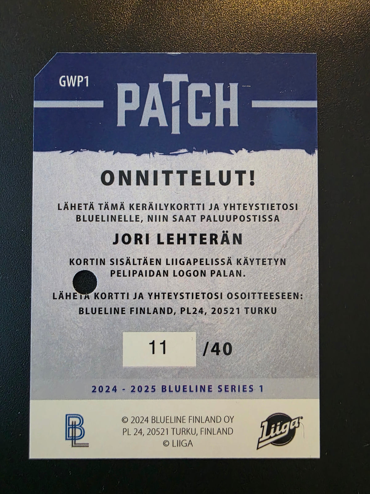 2024-25 Blueline - Patch - Jori Lehterä #GWP1 /40