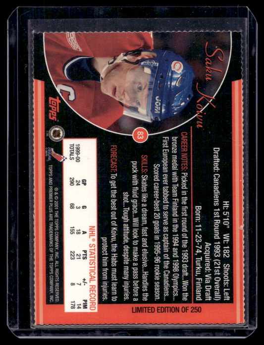 2000-01 Topps Premier Plus - Blue Ice - Saku Koivu #83 /250