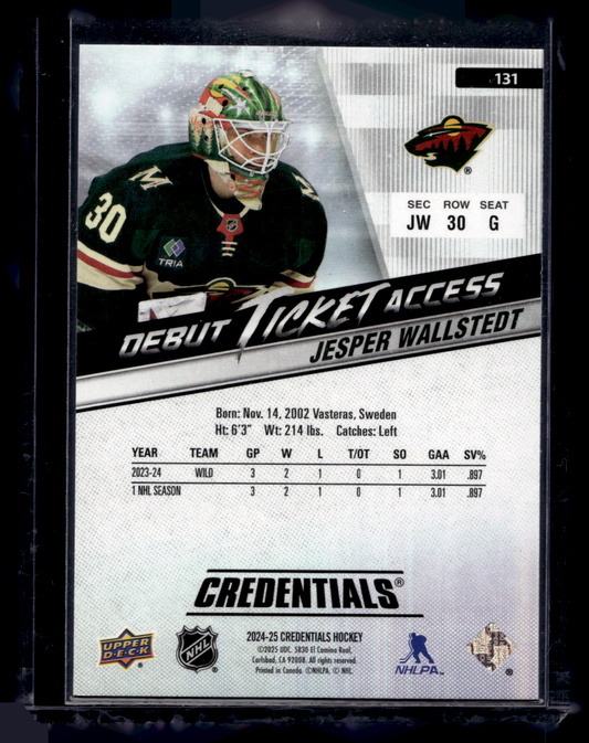 2024-25 Upper Deck Credentials - Debut Ticket Access - Jesper Wallstedt #131 /999 RC