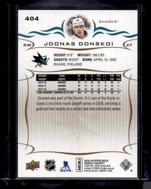 2018-19 Upper Deck - Speckled Rainbow Foil - Joonas Donskoi #404