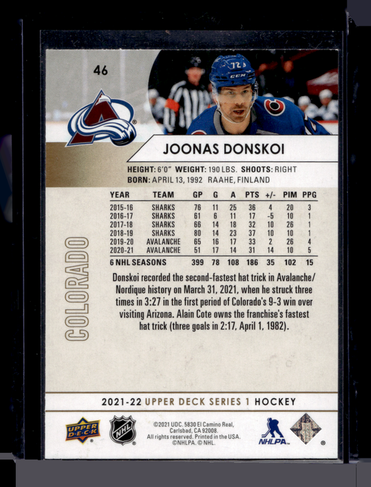 2021-22 Upper Deck Series 1 - Speckled Rainbow Foil - Joonas Donskoi #46