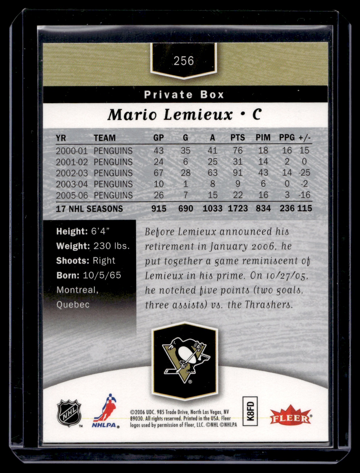 2006-07 Flair Showcase - Private Box - Mario Lemieux #256