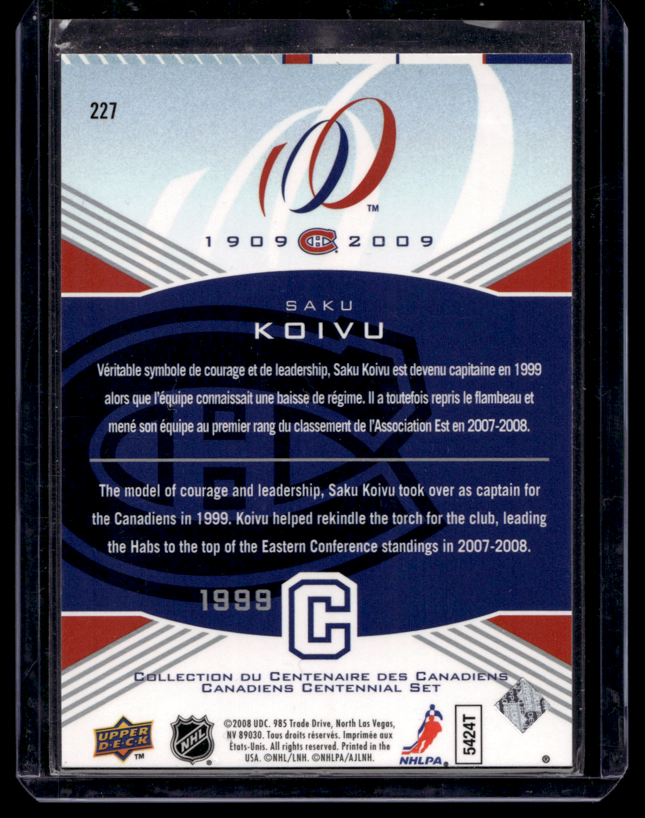 2008-09 Upper Deck Montreal Canadiens Centennial Set - Saku Koivu #227