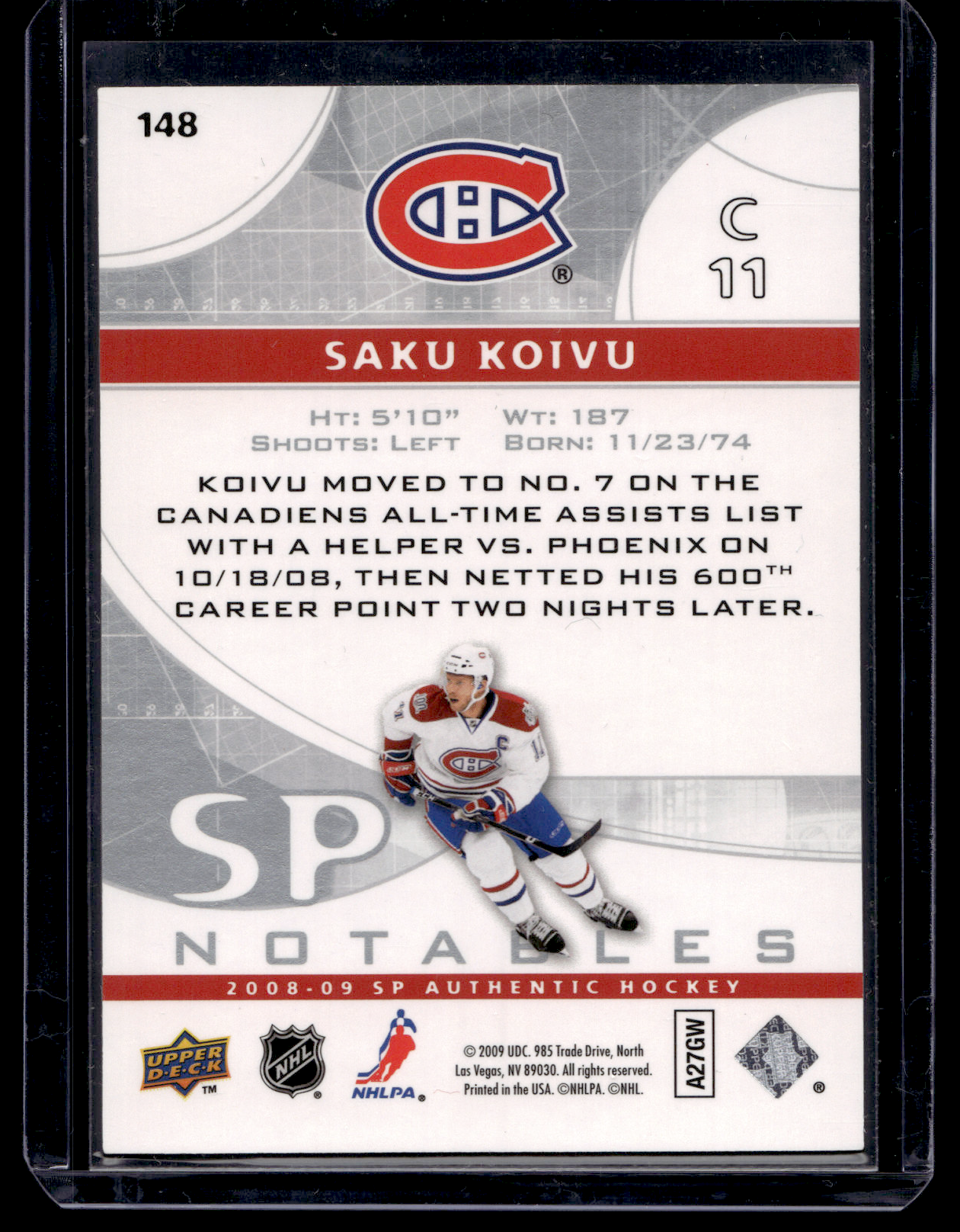 2008-09 Upper Deck SP Authentic - SP Notables - Saku Koivu #148 /999