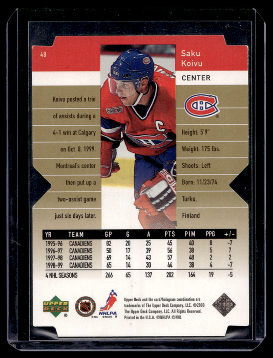 1999-00 Upper Deck Black Diamond - Diamond Cut - Saku Koivu #48