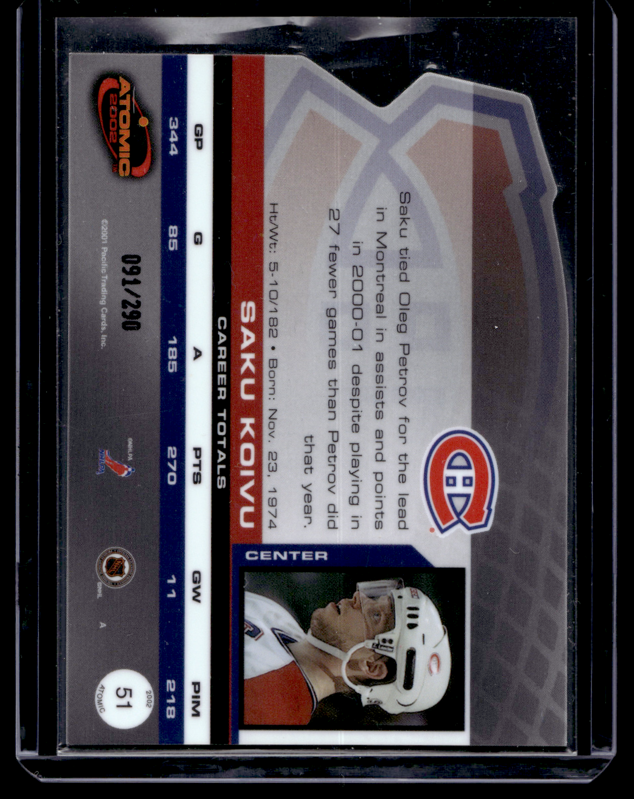 2001-02 Pacific Atomic - Red - Saku Koivu #51 /290