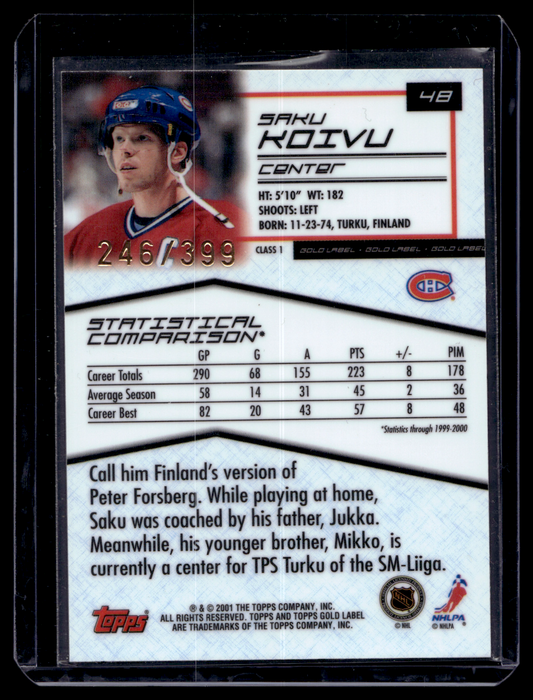 2000-01 Topps Gold Label - Class 1 Gold - Saku Koivu #48 /399