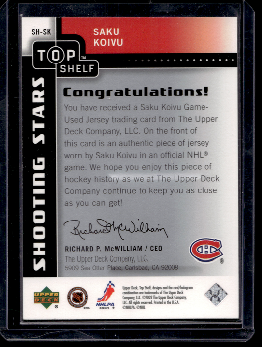 2002-03 Upper Deck Top Shelf - Shooting Stars Jerseys - Saku Koivu #SH-SK /99