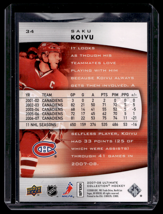 2007-08 Upper Deck Ultimate Collection - Saku Koivu #34 /499