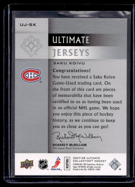 2007-08 Upper Deck Ultimate Collection - Ultimate Jerseys - Saku Koivu #UJ-SK /100