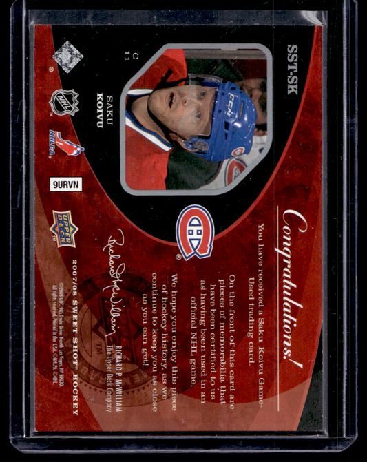 2007-08 Upper Deck Sweet Shot - Sweet Stitches - Saku Koivu #SST-SK /299