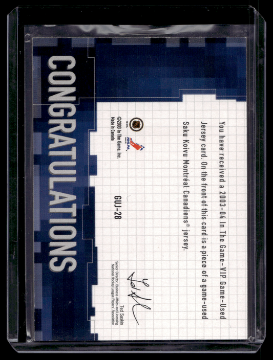 2003-04 In the Game VIP - Game-Used Jersey - Saku Koivu #GUJ-28