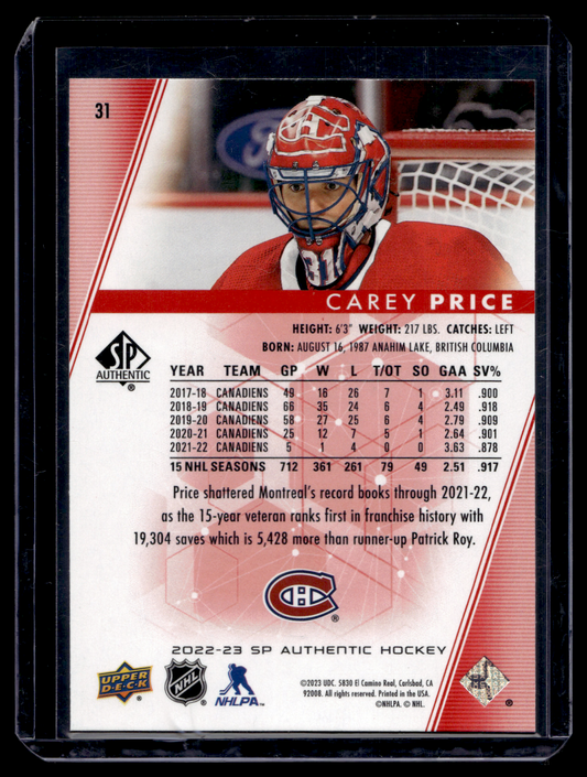 2022-23 Upper Deck SP Authentic - Limited Red - Carey Price #31