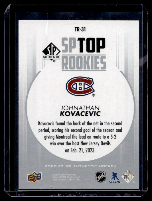 2022-23 Upper Deck SP Authentic - Top Rookies - Johnathan Kovacevic #TR-31 RY