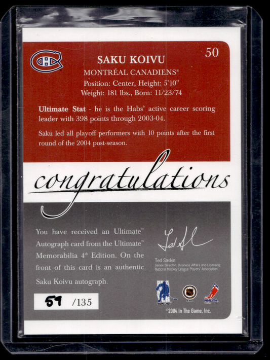 2003-04 In the Game Ultimate Memorabilia 4th Edition - Saku Koivu #50 /135