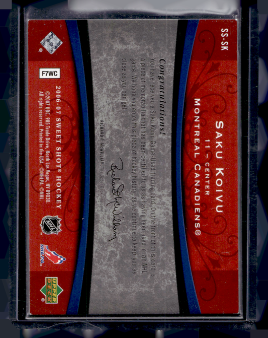 2006-07 Upper Deck Sweet Shot - Sweet Stitches - Triples - Saku Koivu #SS-SK /25