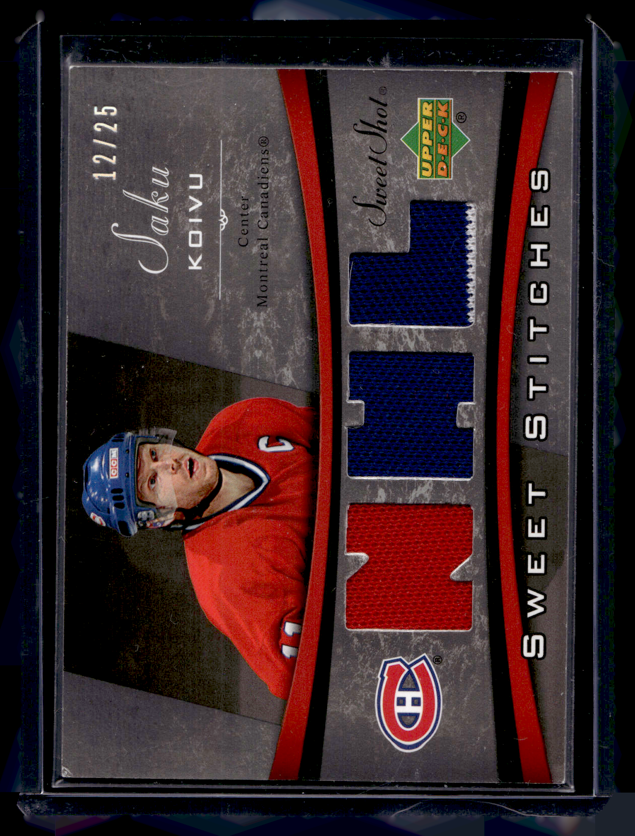 2006-07 Upper Deck Sweet Shot - Sweet Stitches - Triples - Saku Koivu #SS-SK /25