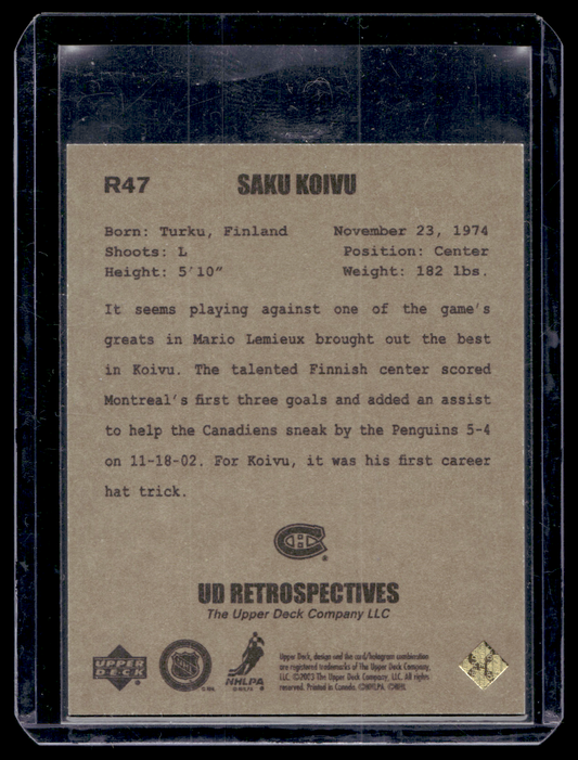 2002-03 Upper Deck Artistic Impressions - UD Retrospectives - Gold - Saku Koivu #R47 /25