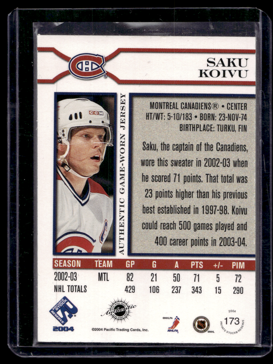 2003-04 Pacific Private Stock Reserve - Red - Saku Koivu #173 /50