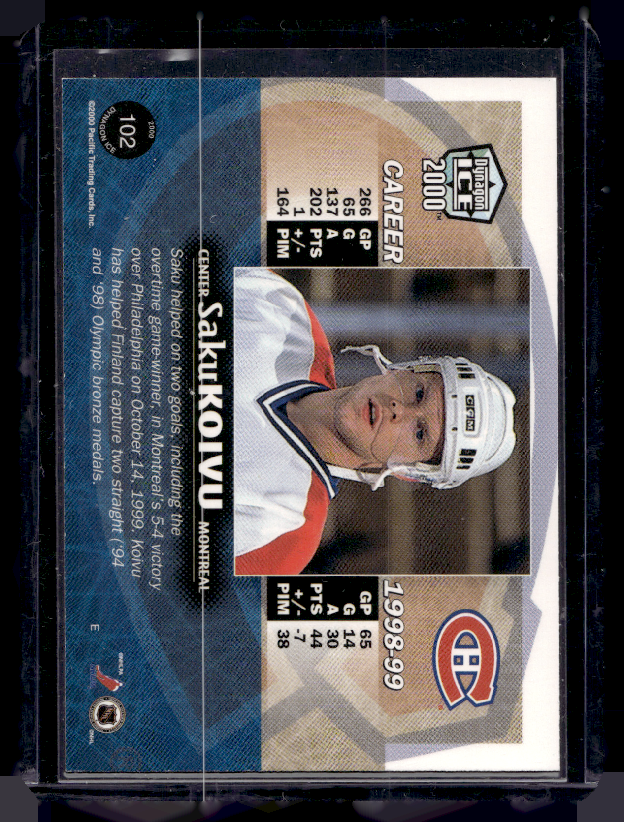1999-00 Pacific Dynagon Ice - Blue - Saku Koivu #102 /67