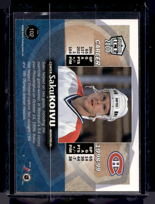 1999-00 Pacific Dynagon Ice - Blue - Saku Koivu #102 /67