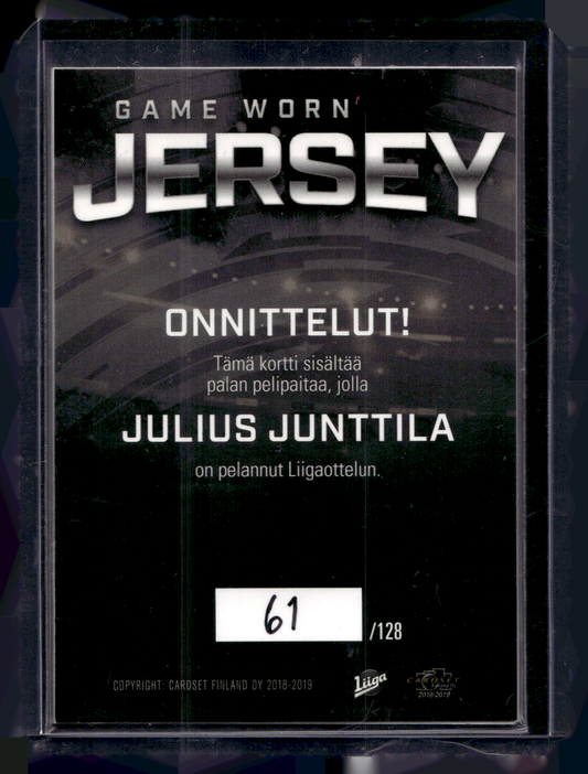 2018-19 Cardset - Game Worn Jersey - Julius Junttila /128