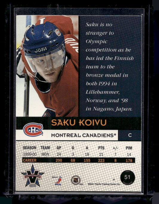 2000-01 Pacific Vanguard - Holographic Gold - Saku Koivu #51 /60