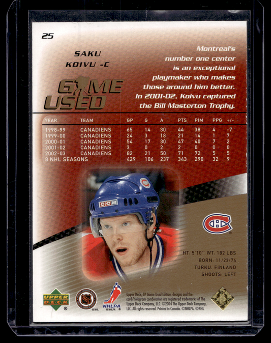 2003-04 Upper Deck SP Game Used Edition - Gold - Saku Koivu #25 /40